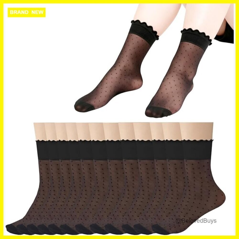 12 Pairs Sheer Lace Ruffle Ankle Socks Nylon Thin Socks Size 5-9